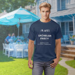 Navy Blue vrijgezellenfeest T-shirt<br><div class="desc">Navy blauw en platte tekst vrijgezellenfeest t-shirt, een ontwerp voor bruidegoms-to-be of hosts die blauw uitzichten als een teken van vertrouwen en loyaliteit en de voorkeur geven aan platte tekst zonder achtergrondelementen om de leesbaarheid te verbeteren. De witte tekst contrasteert op de stevige marineblauwe achtergrond en het gebruik van schreefloze...</div>