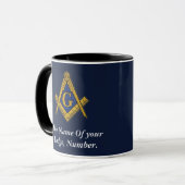 Navy Blue Vrijmetselaar Vierkant Kompas Mok (Voorkant links)