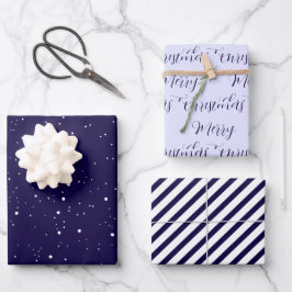 Navy Blue Vrolijk Kerst Mix Inpakpapier Vel