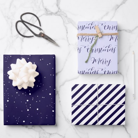 Navy Blue Vrolijk Kerst Mix Inpakpapier Vel (Voorkant)