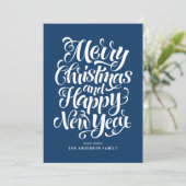 Navy Blue Vrolijk kerstfeest en een gelukkig nieuw Feestdagenkaart (Staand voorkant)