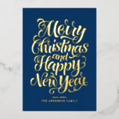 Navy Blue Vrolijk kerstfeest en een gelukkig nieuw Folie Feestdagenkaart (Voorkant)