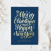 Navy Blue Vrolijk kerstfeest en een gelukkig nieuw Folie Feestdagenkaart