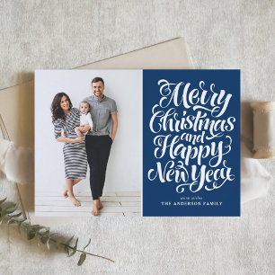 Navy Blue Vrolijk Kerstfeest & Gelukkig Nieuwjaar  Feestdagen Kaart