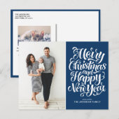 Navy Blue Vrolijk Kerstfeest & Gelukkig Nieuwjaar  Feestdagenkaart (Voorkant / Achterkant)