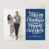 Navy Blue Vrolijk Kerstfeest & Gelukkig Nieuwjaar  Feestdagenkaart (Voorkant)