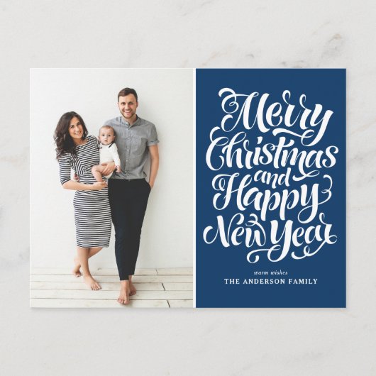 Navy Blue Vrolijk Kerstfeest & Gelukkig Nieuwjaar  Feestdagenkaart (Voorkant)