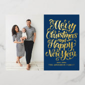 Navy Blue Vrolijk Kerstfeest & Gelukkig Nieuwjaar  Folie Feestdagen Briefkaart (Voorkant)