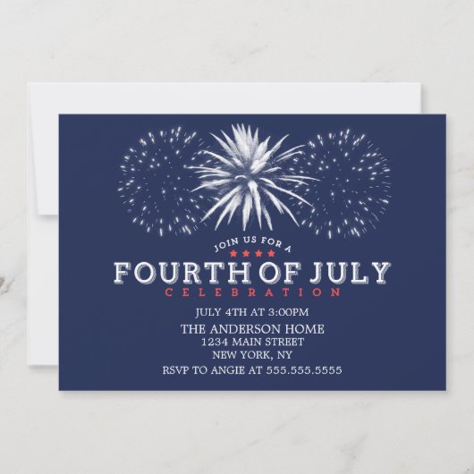 Navy Blue  Vuurwerk 4 juli Partij Kaart (Voorkant)