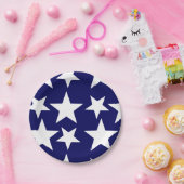 Navy Blue w White Stars Papieren Bordje (Feest)
