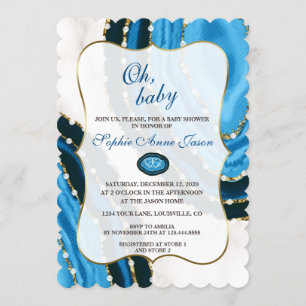 Navy Blue Watercolor Agate Parels Baby Shower Kaart