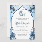 Navy Blue Watercolor Floral Ramadan Iftar Dinner Kaart (Voorkant)