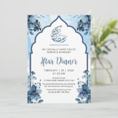 Navy Blue Watercolor Floral Ramadan Iftar Dinner Kaart (Staand voorkant)
