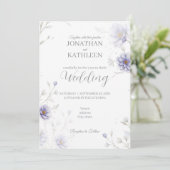 Navy Blue Watercolor Floral Wedding Invitation Kaart (Staand voorkant)