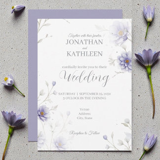 Navy Blue Watercolor Floral Wedding Invitation Kaart