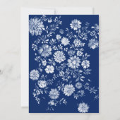 Navy Blue Watercolor Floral Wedding Invitation Kaart (Achterkant)