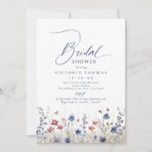 Navy Blue Watercolor Wildflower Bridal Shower Kaart (Voorkant)