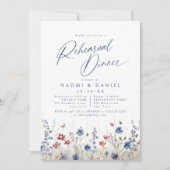 Navy Blue Watercolor Wildflower Rehearsal Dinner Kaart (Voorkant)