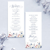 Navy Blue Watercolor Wildflower Rustic Wedding Menu