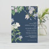 Navy blue watercolor wildflowers classic wedding kaart (Staand voorkant)