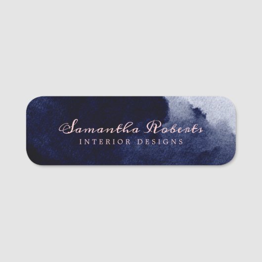 Navy Blue Waterverf Abstract Blush Pink Script Naamplaatje (Voorkant)
