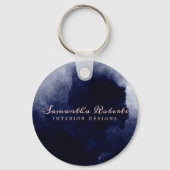 Navy Blue Waterverf Abstracte Blush Pink foto Sleutelhanger (Voorkant)