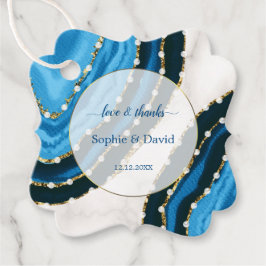Navy Blue Waterverf Agate Pearls Wedding Bedankjes Labels