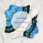 Navy Blue Waterverf Agate Pearls Wedding Bedankjes Labels (Achterkant)