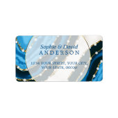 Navy Blue Waterverf Agate Pearls Wedding Etiket (Voorkant)