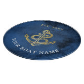 Navy Blue Waterverf Anchor Nautical Add Boat Name Snijplank (Hoek)