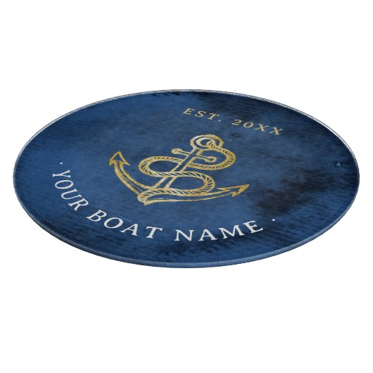 Navy Blue Waterverf Anchor Nautical Add Boat Name Snijplank (Hoek)