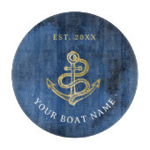 Navy Blue Waterverf Anchor Nautical Add Boat Name Snijplank (Voorkant)
