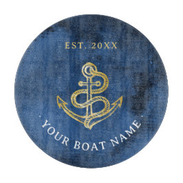 Navy Blue Waterverf Anchor Nautical Add Boat Name Snijplank