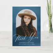 Navy Blue Waterverf Arch Foto Afstuderen Bedankkaart (Voorkant)