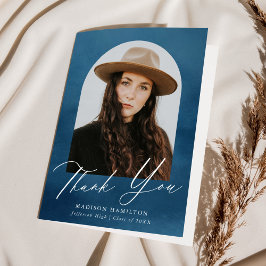 Navy Blue Waterverf Arch Foto Afstuderen Bedankkaart