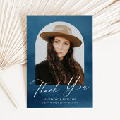 Navy Blue Waterverf Arch Foto Afstuderen Bedankkaart