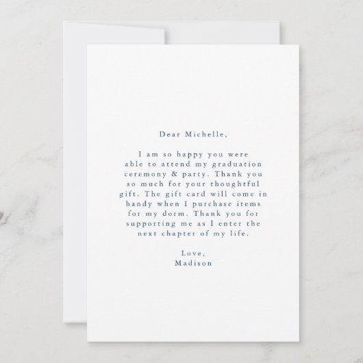 Navy Blue Waterverf Arch Foto Afstuderen Bedankkaart (Achterkant)