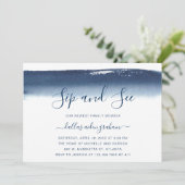 Navy Blue Waterverf Baby Boy Sip and See Kaart (Staand voorkant)