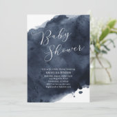 Navy Blue Waterverf Baby shower Kaart (Staand voorkant)