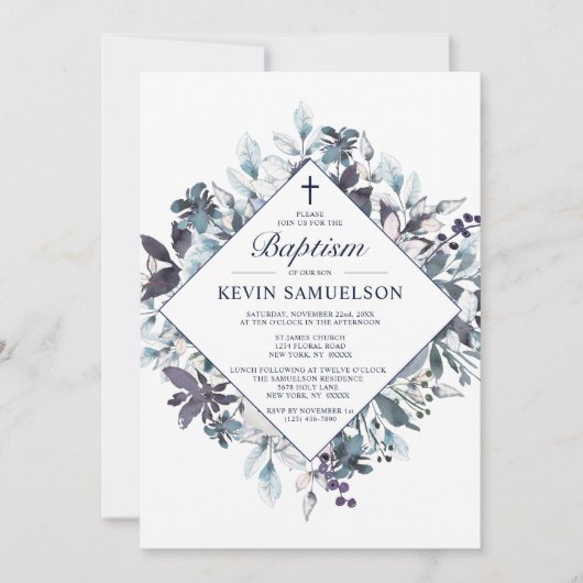 Navy Blue Waterverf Baptism Christening Boy Kaart (Voorkant)