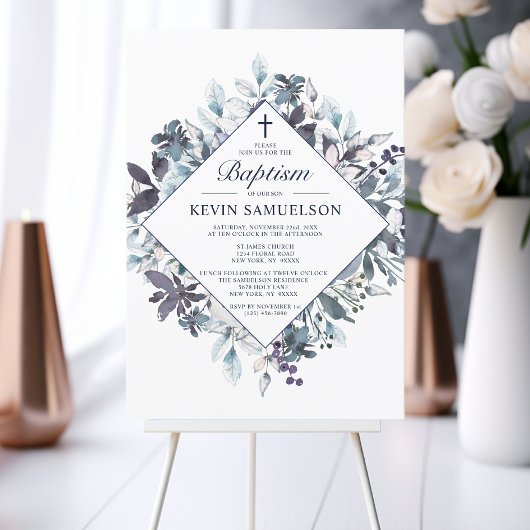 Navy Blue Waterverf Baptism Christening Boy Kaart