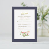 Navy Blue Waterverf Berry Branch RSVP-kaart RSVP Kaartje (Staand voorkant)