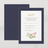 Navy Blue Waterverf Berry Branch RSVP-kaart RSVP Kaartje (Voorkant / Achterkant)