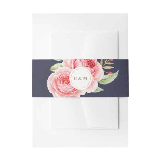 Navy Blue Waterverf Berry Branch Wedding Uitnodigingen Wikkel (Voorkant Voorbeeld)