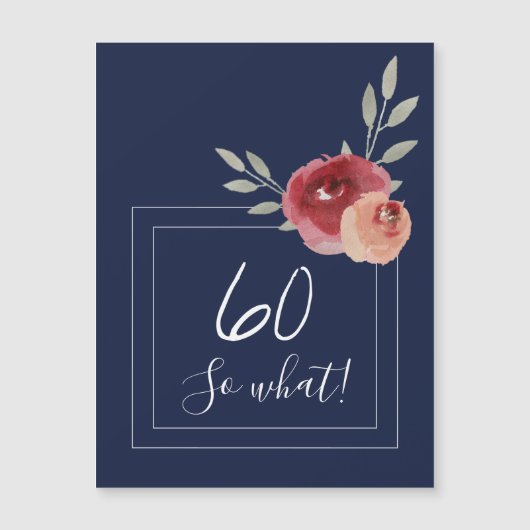 Navy Blue Waterverf Bloemen 60e Verjaardagmagneet (Voorkant)