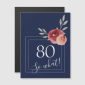 Navy Blue Waterverf Bloemen 80ste Verjaardagmagnee (Voorkant / Achterkant)