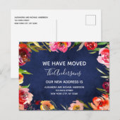 Navy Blue Waterverf Bloemen Bewegende Aankondiging (Voorkant / Achterkant)