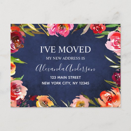 Navy Blue Waterverf Bloemen Bewegende Aankondiging (Voorkant)