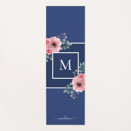 Navy blue | Waterverf bloemen Monogram Yoga Mat