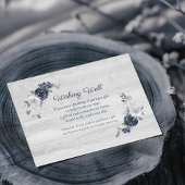 Navy Blue Waterverf Bloemen Wishing Well Bruiloft Informatiekaartje